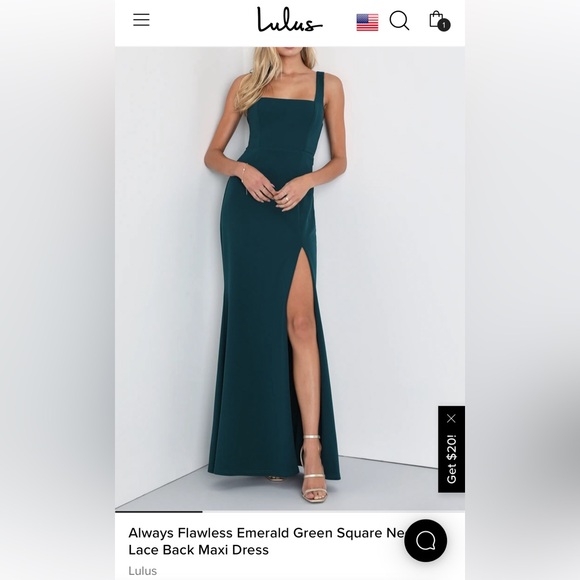 Emerald Green Square Neck Lace Back Maxi Dress - Picture 3 of 4